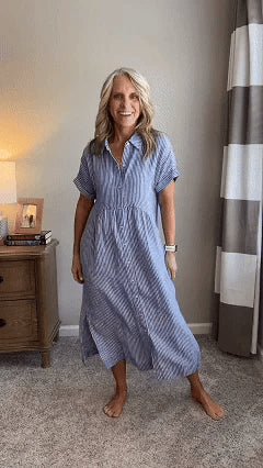 🔥LAST DAY SALE 50% OFF🔥 Striped Lapel Button Down Shirt Dress