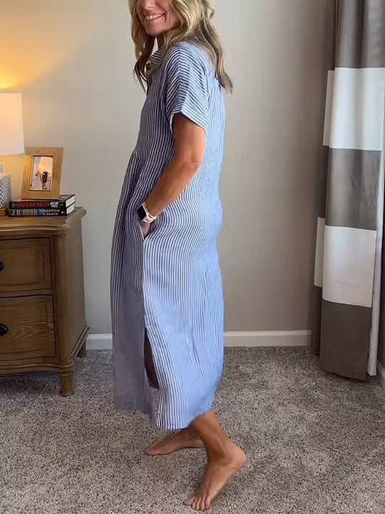 🔥LAST DAY SALE 50% OFF🔥 Striped Lapel Button Down Shirt Dress