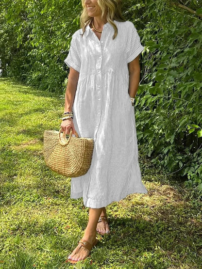 🔥LAST DAY SALE 50% OFF🔥 Striped Lapel Button Down Shirt Dress