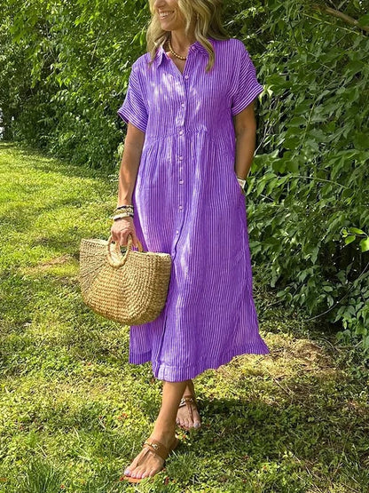🔥LAST DAY SALE 50% OFF🔥 Striped Lapel Button Down Shirt Dress