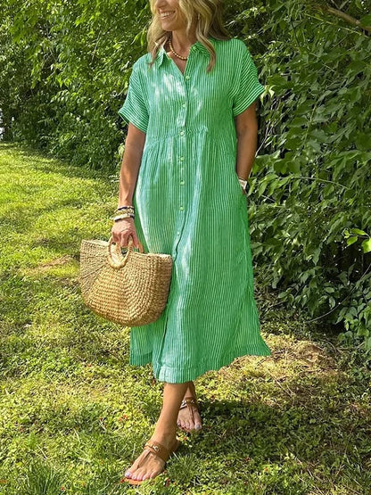🔥LAST DAY SALE 50% OFF🔥 Striped Lapel Button Down Shirt Dress