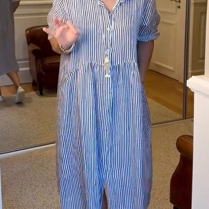 🔥LAST DAY SALE 50% OFF🔥 Striped Lapel Button Down Shirt Dress