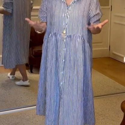 🔥LAST DAY SALE 50% OFF🔥 Striped Lapel Button Down Shirt Dress