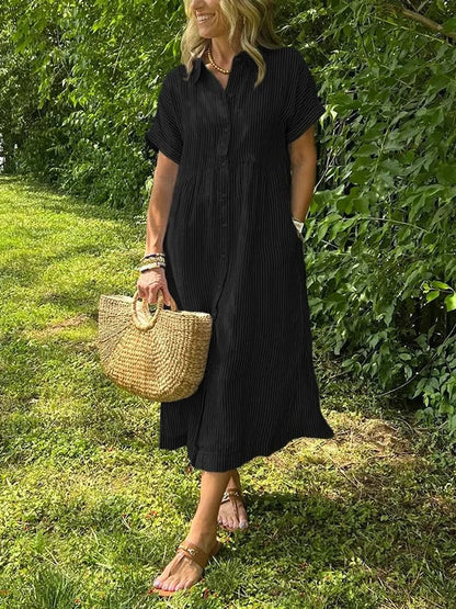 🔥LAST DAY SALE 50% OFF🔥 Striped Lapel Button Down Shirt Dress