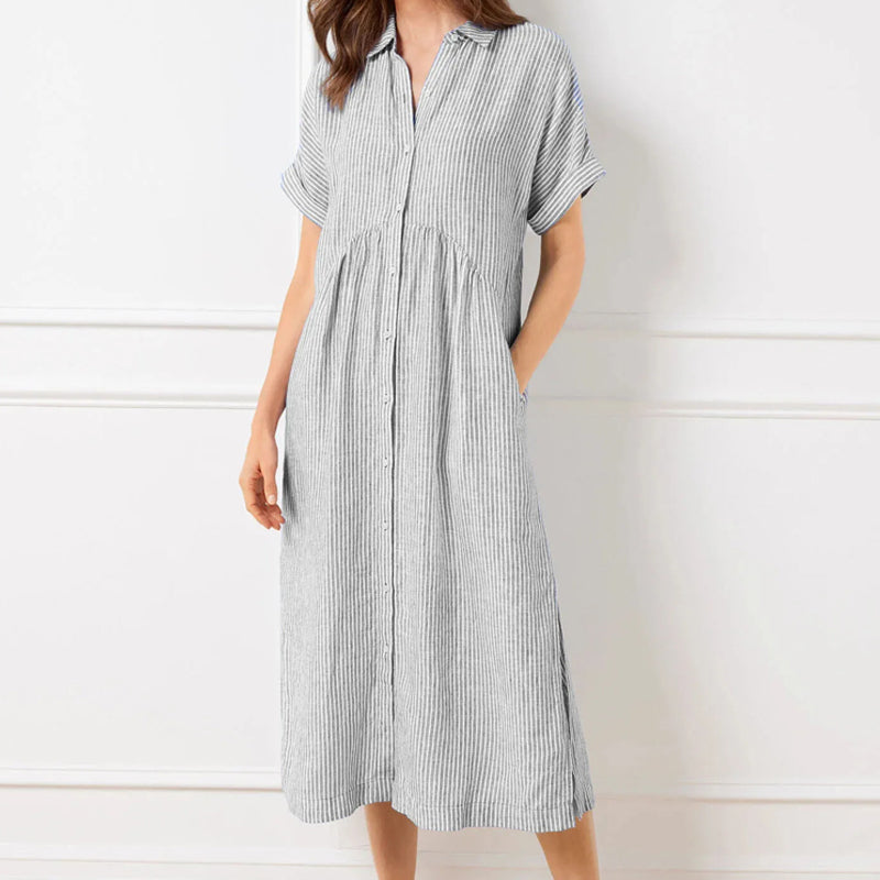🔥LAST DAY SALE 50% OFF🔥 Striped Lapel Button Down Shirt Dress