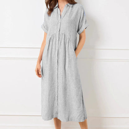🔥LAST DAY SALE 50% OFF🔥 Striped Lapel Button Down Shirt Dress