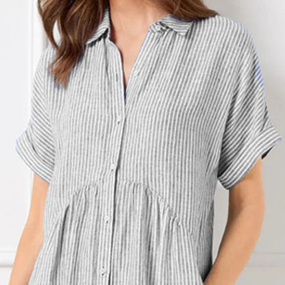 🔥LAST DAY SALE 50% OFF🔥 Striped Lapel Button Down Shirt Dress