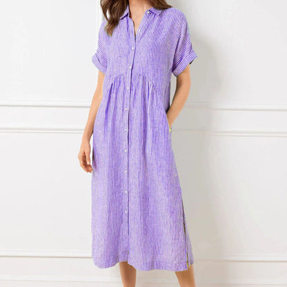 🔥LAST DAY SALE 50% OFF🔥 Striped Lapel Button Down Shirt Dress