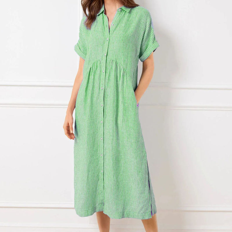 🔥LAST DAY SALE 50% OFF🔥 Striped Lapel Button Down Shirt Dress