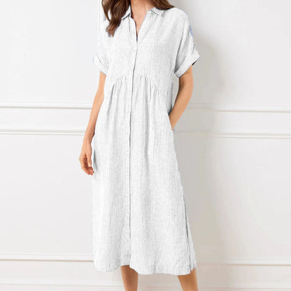 🔥LAST DAY SALE 50% OFF🔥 Striped Lapel Button Down Shirt Dress