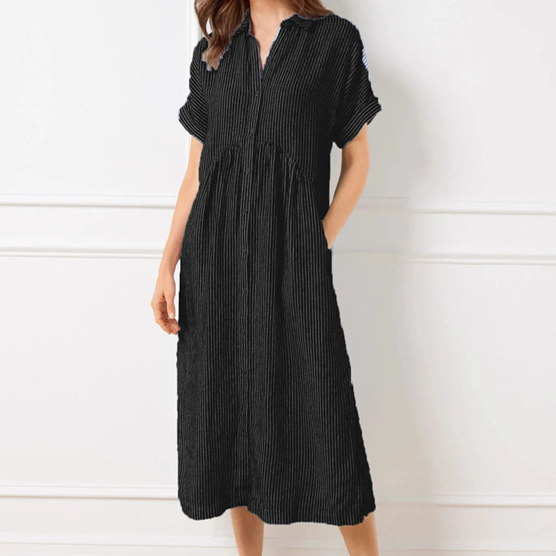 🔥LAST DAY SALE 50% OFF🔥 Striped Lapel Button Down Shirt Dress