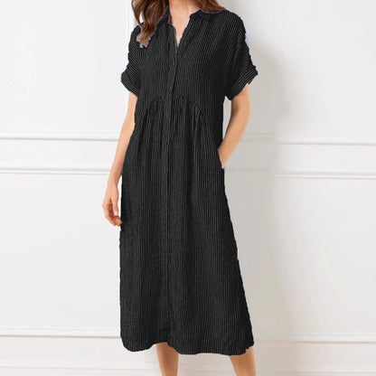 🔥LAST DAY SALE 50% OFF🔥 Striped Lapel Button Down Shirt Dress
