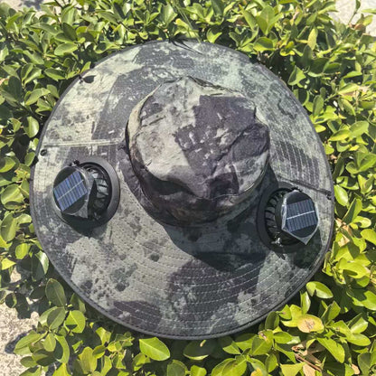 Large Size Quick-Dry Sun Hat, Solar & USB Rechargeable Cooling Fisherman Hat, Adjustable Wide Brim Dual Fan Hat, UV Protection Portable Wearable Fan Cap for Fishing Hiking Camping Summer Outdoor Travel