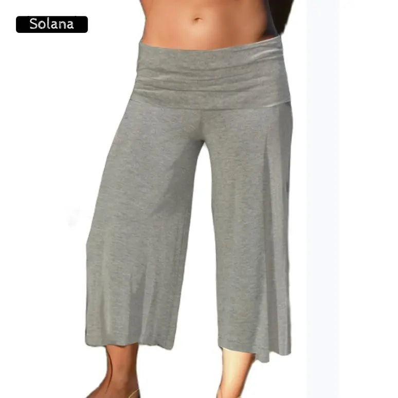 Women Summer Fold Over Wide Leg Capri Pants Low Rise Lounge Yoga Flare Culottes Y2k Soft Flowy Crop Palazzo Pants Beach