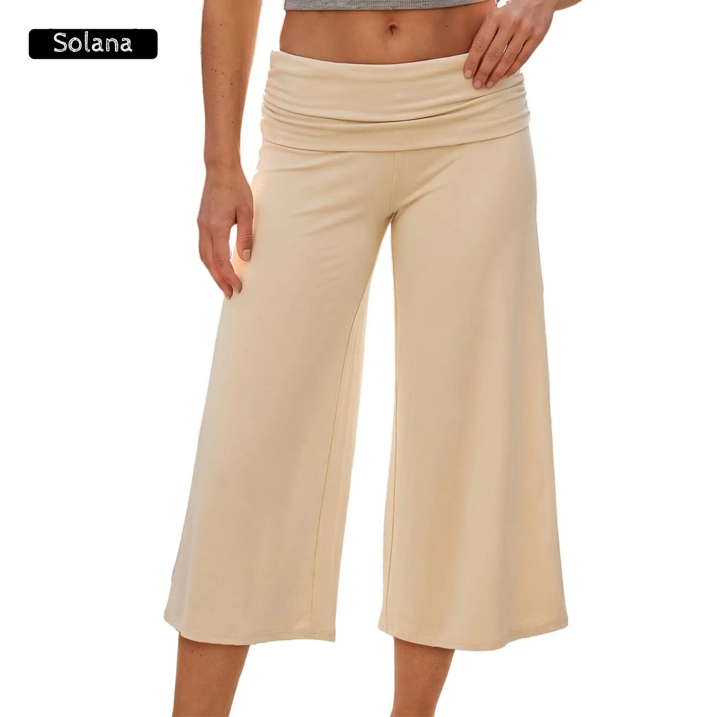 Women Summer Fold Over Wide Leg Capri Pants Low Rise Lounge Yoga Flare Culottes Y2k Soft Flowy Crop Palazzo Pants Beach