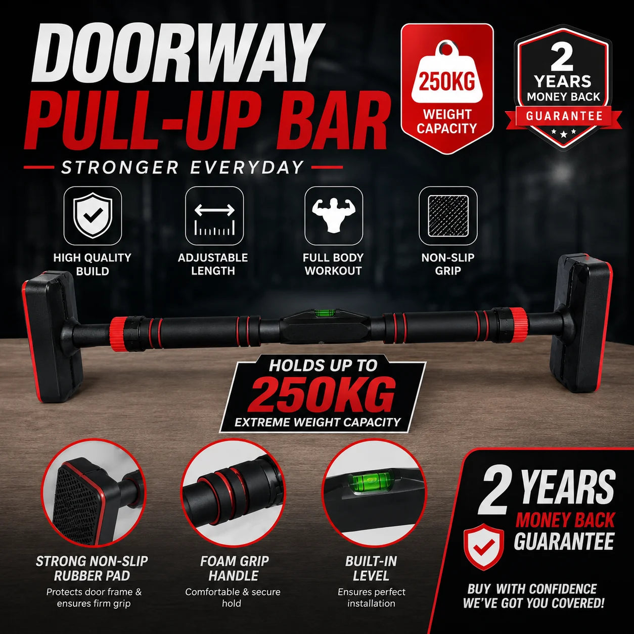 Premium Doorway Pull Up Bar – 250KG Capacity
