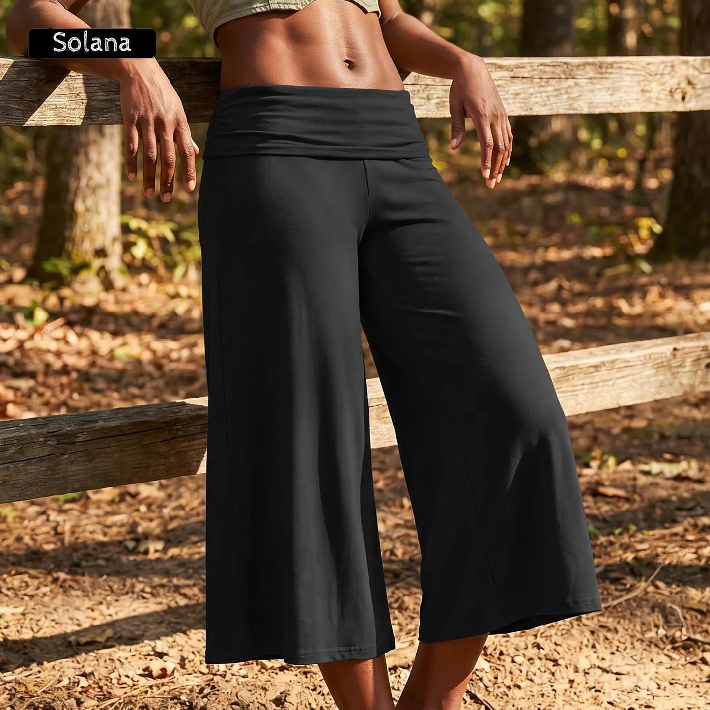 Women Summer Fold Over Wide Leg Capri Pants Low Rise Lounge Yoga Flare Culottes Y2k Soft Flowy Crop Palazzo Pants Beach