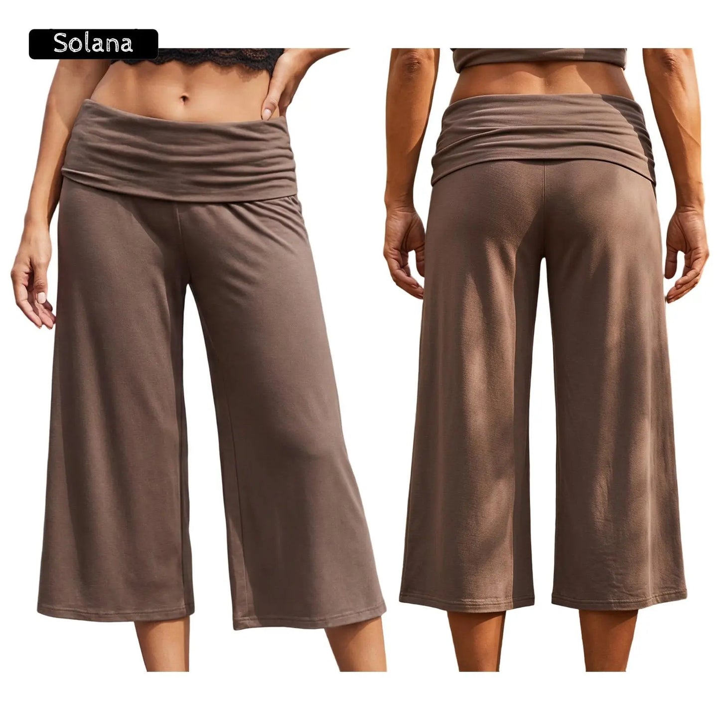 Women Summer Fold Over Wide Leg Capri Pants Low Rise Lounge Yoga Flare Culottes Y2k Soft Flowy Crop Palazzo Pants Beach